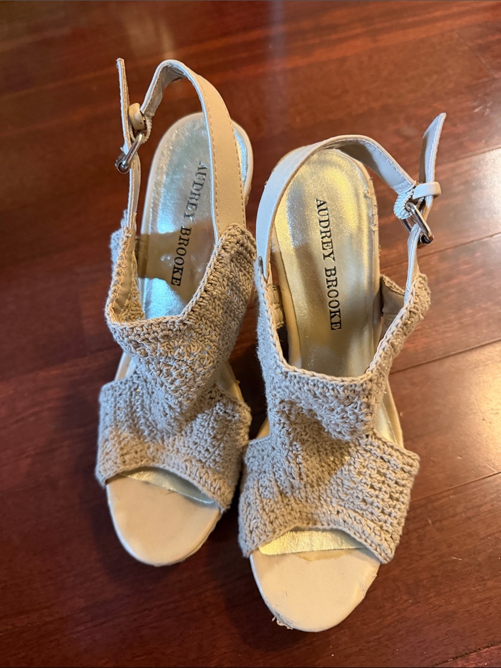 Audrey Brooke Cream Crochet Cork Wedge Sandals - Picture 2 of 6